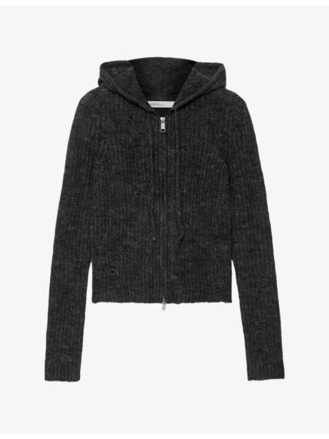 ALLSAINTS Mabel Distressed Knit Woven Hoody