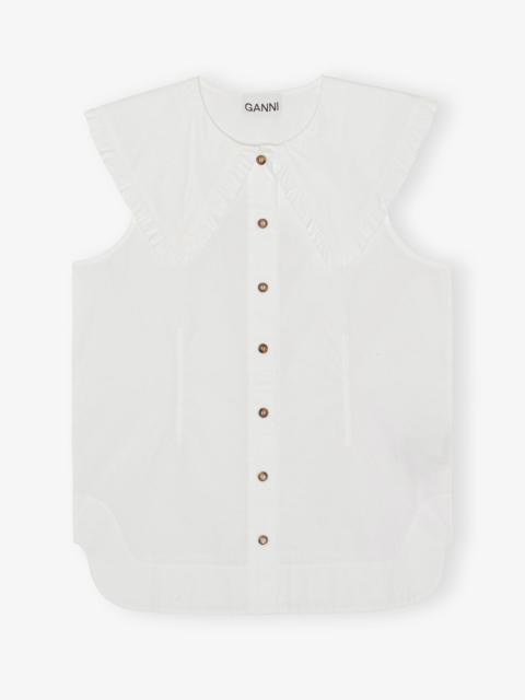 GANNI COTTON POPLIN SLEEVELESS FRILL COLLAR SHIRT