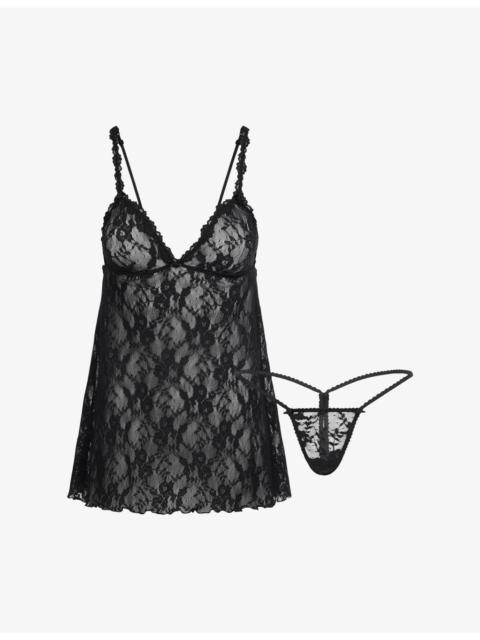 SKIMS Embroidered Semi-Sheer Stretch-Lace Slip Set