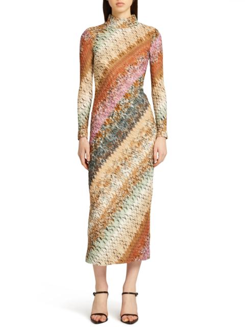 Diagonal Zigzag Long Sleeve Wool Blend Dress