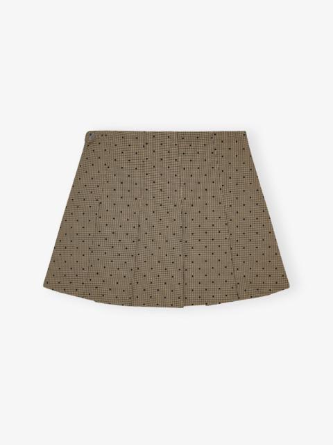 GANNI BROWN FLOCK CHECK SUITING MINI SKIRT