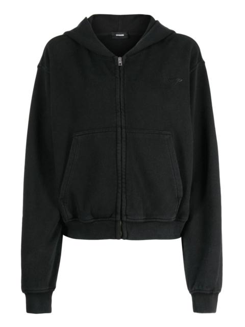 Black Washed Hoodie Zip-Up Sweater