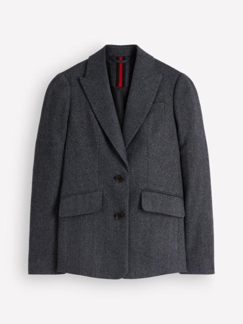 BODEN Stamford Wool Blazer-Blue and Navy Herringbone