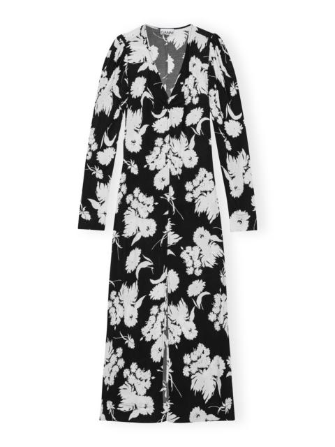 GANNI PRINTED CREPE V-NECK DRESS