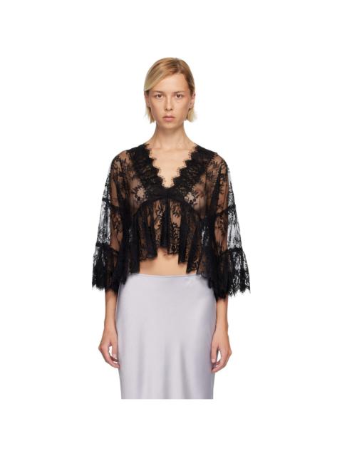 ANNA SUI Black Victorian Lace V Neck Blouse