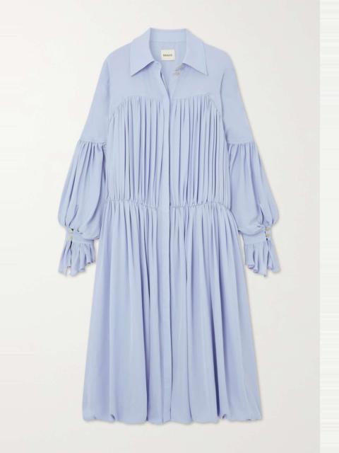 KHAITE Colleen pleated silk-georgette midi shirt dress