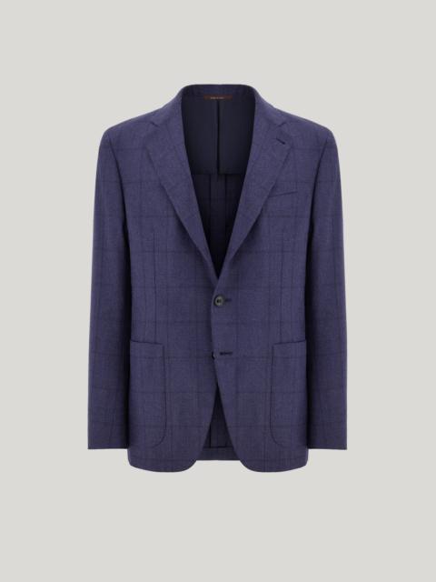 Canali BLUE SILK AND CASHMERE MODERN-FIT OVERCHECK JACKET