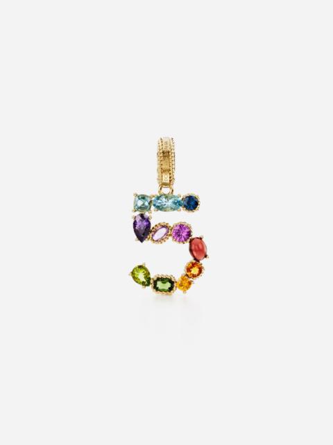 18 kt yellow gold rainbow pendant  with multicolor finegemstones representing number 5