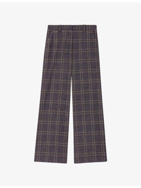 maje Checked Wide-Leg Stretch-Woven Trousers