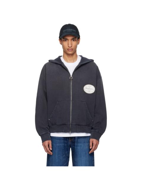 Wooyoungmi Navy Lettering Back Logo Zip-Up Hoodie