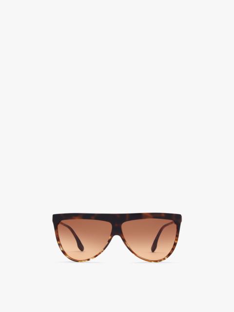 Victoria Beckham Flat Top V Sunglasses In Striped Dark Havana