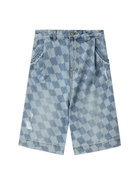 ADER error distressed checkerboard-print shorts