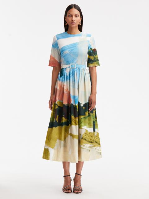 Oscar de la Renta ABSTRACT LANDSCAPE COTTON POPLIN DRESS