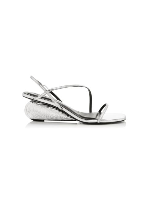SIMKHAI Bridget Oyster Shell Wedge Leather Sandals silver