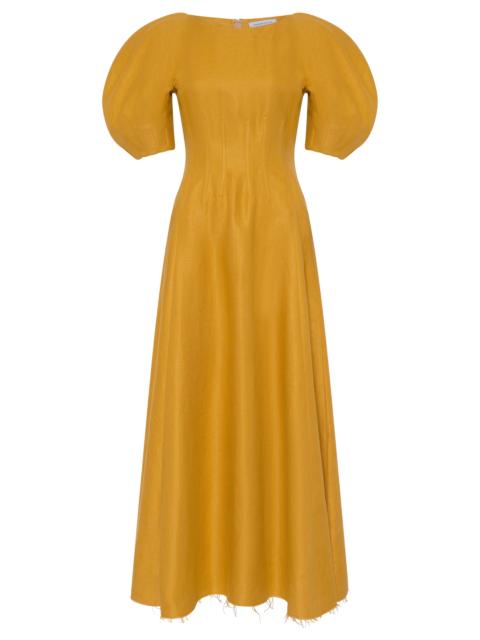 GABRIELA HEARST Ranya Puff Sleeve Maxi Dress in Golden Birch Linen Twill