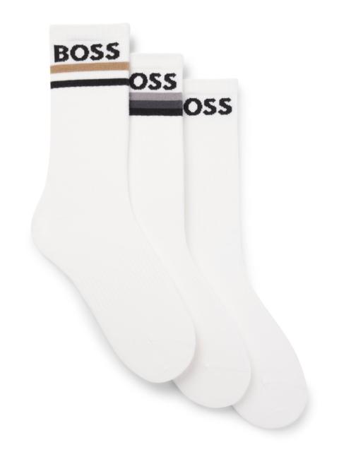 BOSS THREE-PACK OF BAMBOO-BLEND ANKLE SOCKS WITH LOGOS