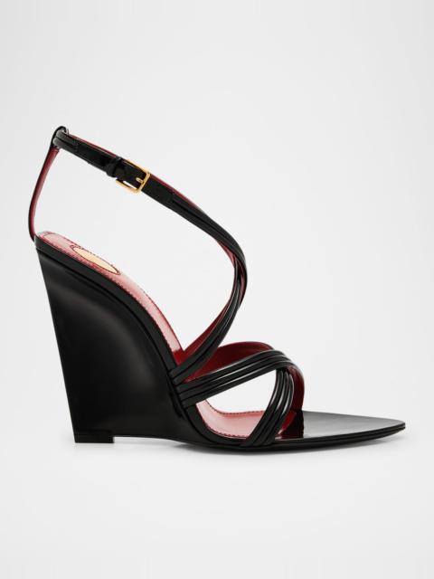 SAINT LAURENT Rossi Leather Crisscross Wedge Sandals
