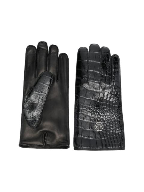 PHILIPP PLEIN crocodile-effect leather gloves
