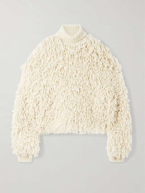 Moka fringed wool-blend bouclé tutleneck sweater