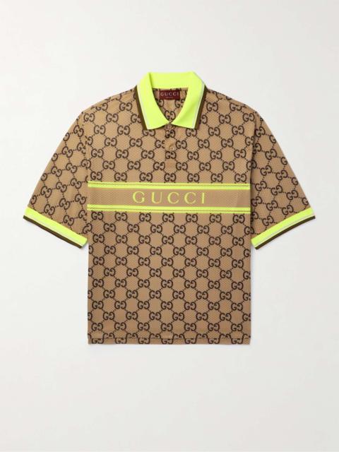 GUCCI Logo-Print Mesh Polo Shirt