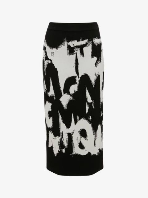 Alexander McQueen Women's McQueen Graffiti Jacquard Midi Skirt in Black/white