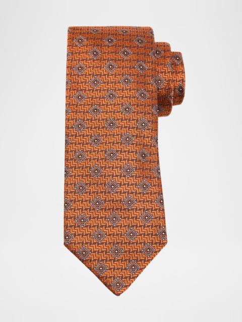 Brunello Cucinelli Men's Geometric Tile Jacquard Silk and Cotton Tie