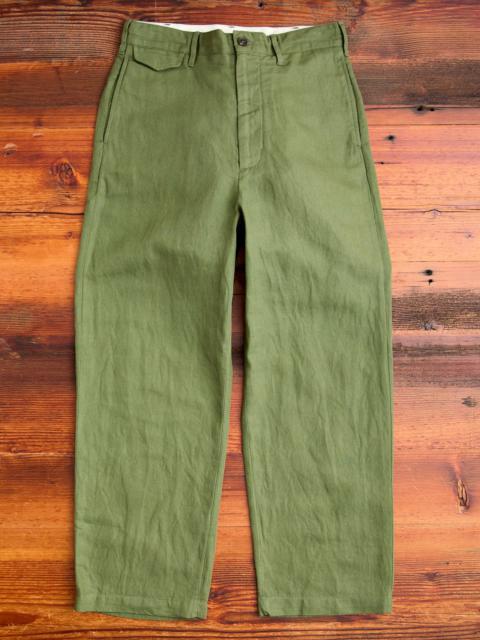 Engineered Garments Officer Pants in Olive Cotton Hemp Satin