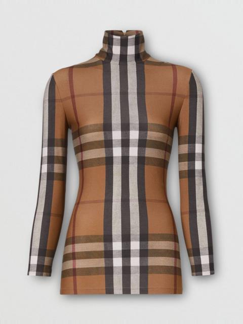 Burberry Vintage Check Stretch Jersey Turtleneck Top