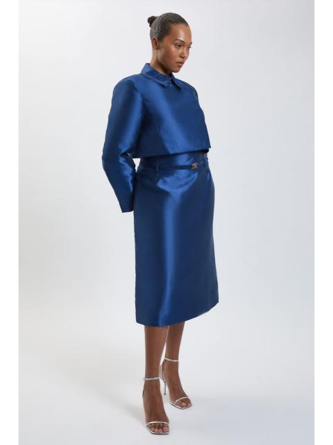 KAREN MILLEN Plus Size Forever Satin Twill Belted Tailored Midi Skirt