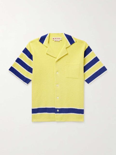 Camp-Collar Striped Cotton-Blend Terry Shirt