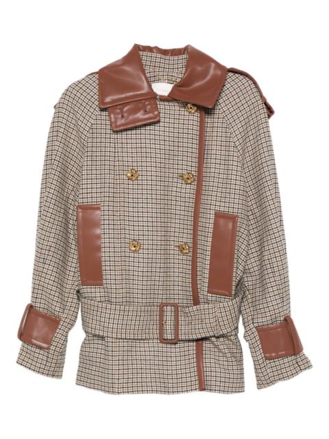 Zimmermann checked belted leather-trimmed jacket