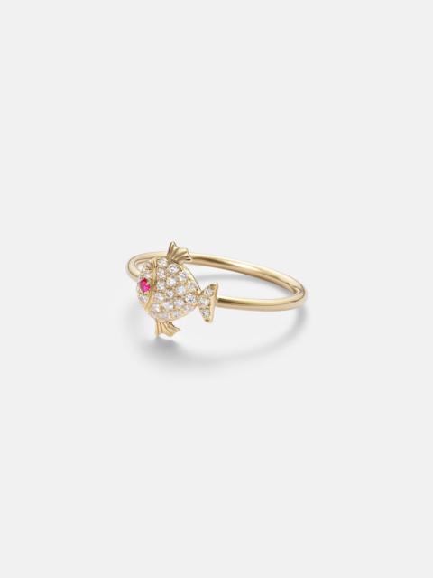 Yvonne Léon Petit Poisson 18kt gold ring with diamonds and rubies