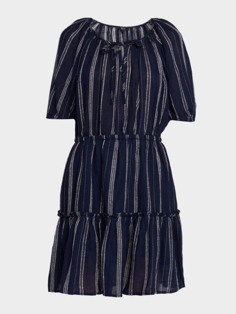 Rails Saba Stripe Linen Puff-Sleeve Mini Dress