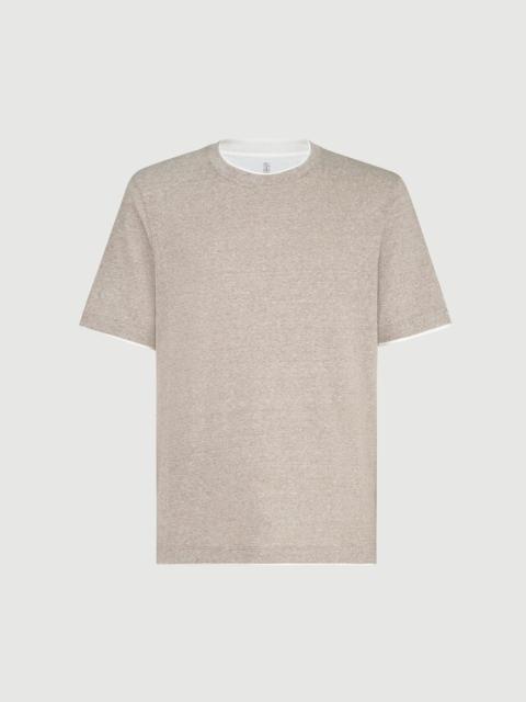 Brunello Cucinelli Linen and cotton jersey crew neck T-shirt with faux-layering