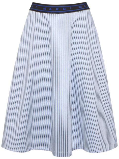 Striped cotton blend flared midi skirt