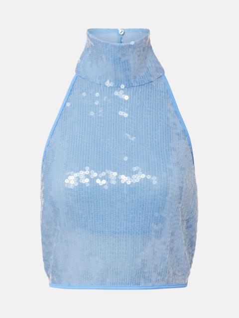 Oséree Sequined halterneck crop top