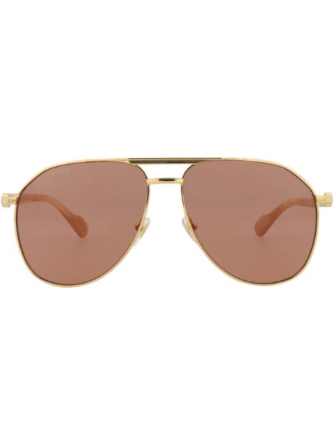 GUCCI Gucci Aviator-Frame Metal Sunglasses Gold/Gold/Brown (GG1220S-30013416-003)