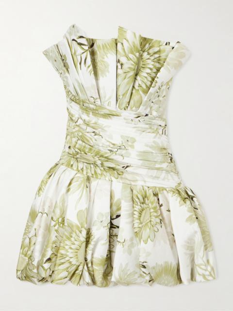 Aje. Strapless Ruched Floral-print Cotton-poplin Mini Dress