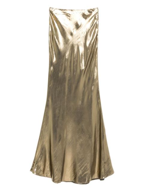 self-portrait metallic-effect maxi skirt
