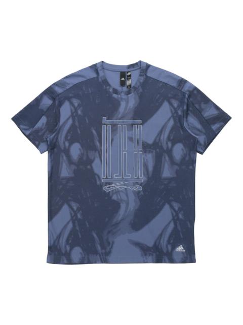 adidas Wj Top Series Sports Loose Printing Round Neck Short Sleeve Blue GU1801