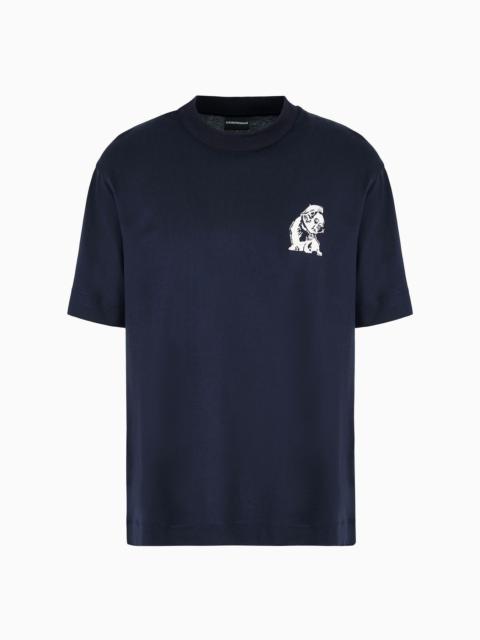 EMPORIO ARMANI Lyocell blend-jersey T-shirt with ASV French bulldog embroidery