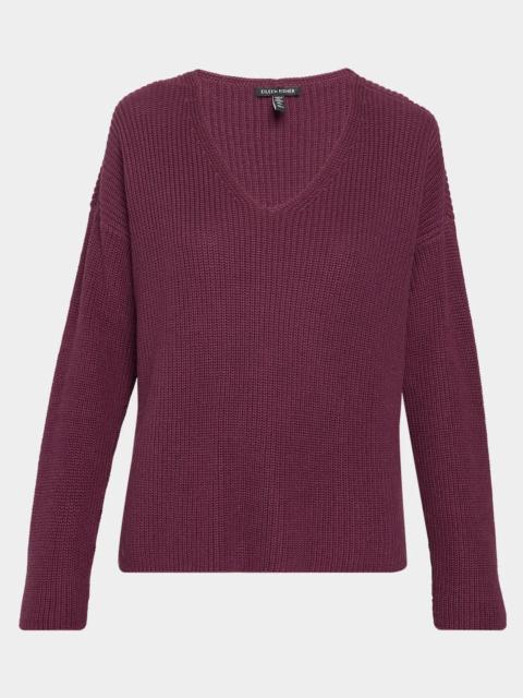 EILEEN FISHER V-Neck Cotton Knit Sweater