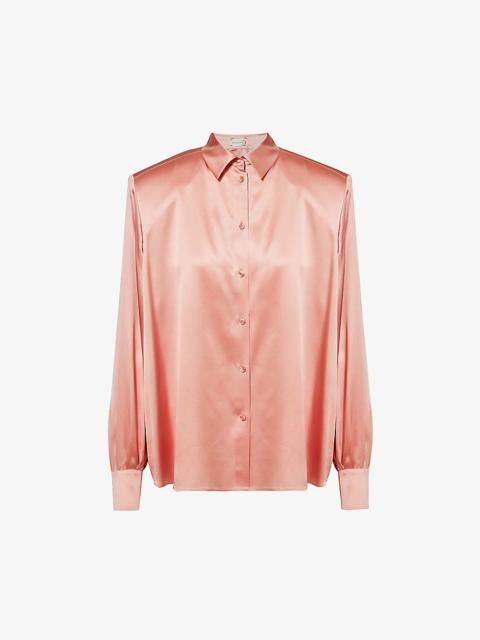 Relaxed-fit padded-shoulder stretch-silk shirt