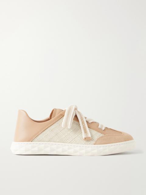 JIMMY CHOO Diamond Light Flex Leather And Raffia Lace-up Sneakers