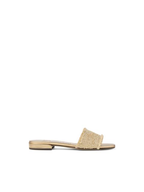 JIMMY CHOO logo fringed flat sandals