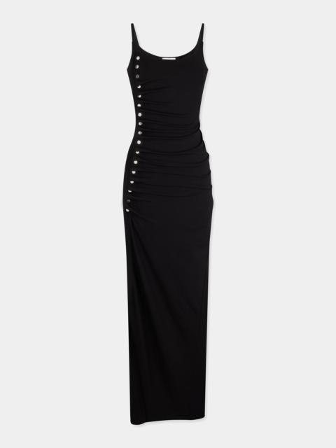 rabanne BLACK DRAPÉ PRESSION SLEEVLESS DRESS