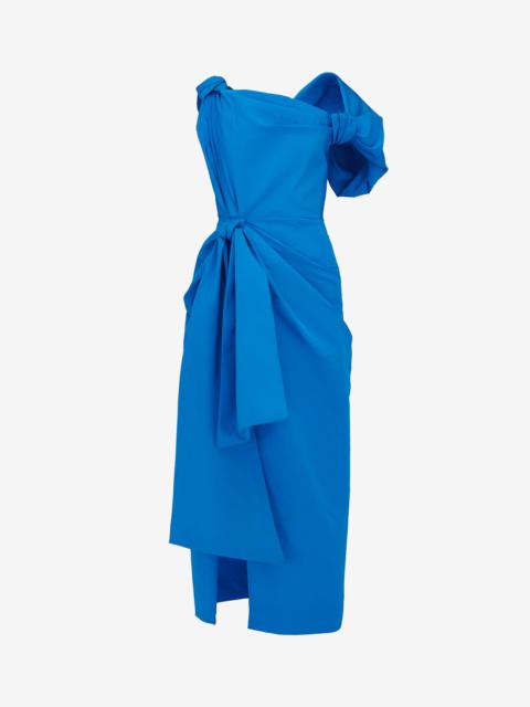 Alexander McQueen Women's Knotted Asymmetric Pencil Dress in Lapis Blue
