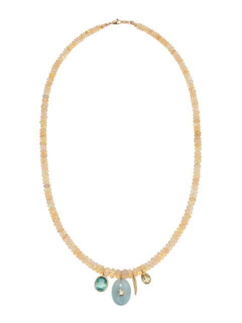 LIZZIE FORTUNATO Opal & Green Topaz, Aquamarine & Lemon Quartz 14K Gold Charm Necklace multi
