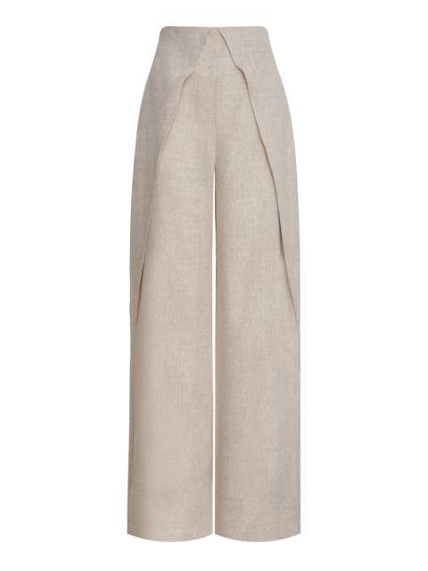ANDRES OTALORA De Estaciones Folded Linen Wide-Leg Pants khaki