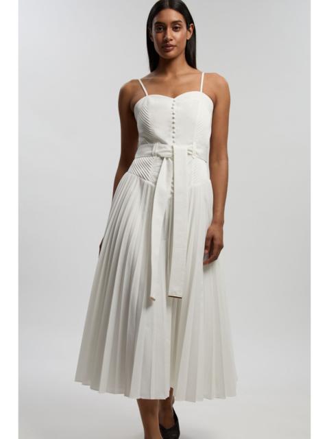 KAREN MILLEN Petite Cotton Top Stitch Dropped Waist Woven Strappy Midi Dress